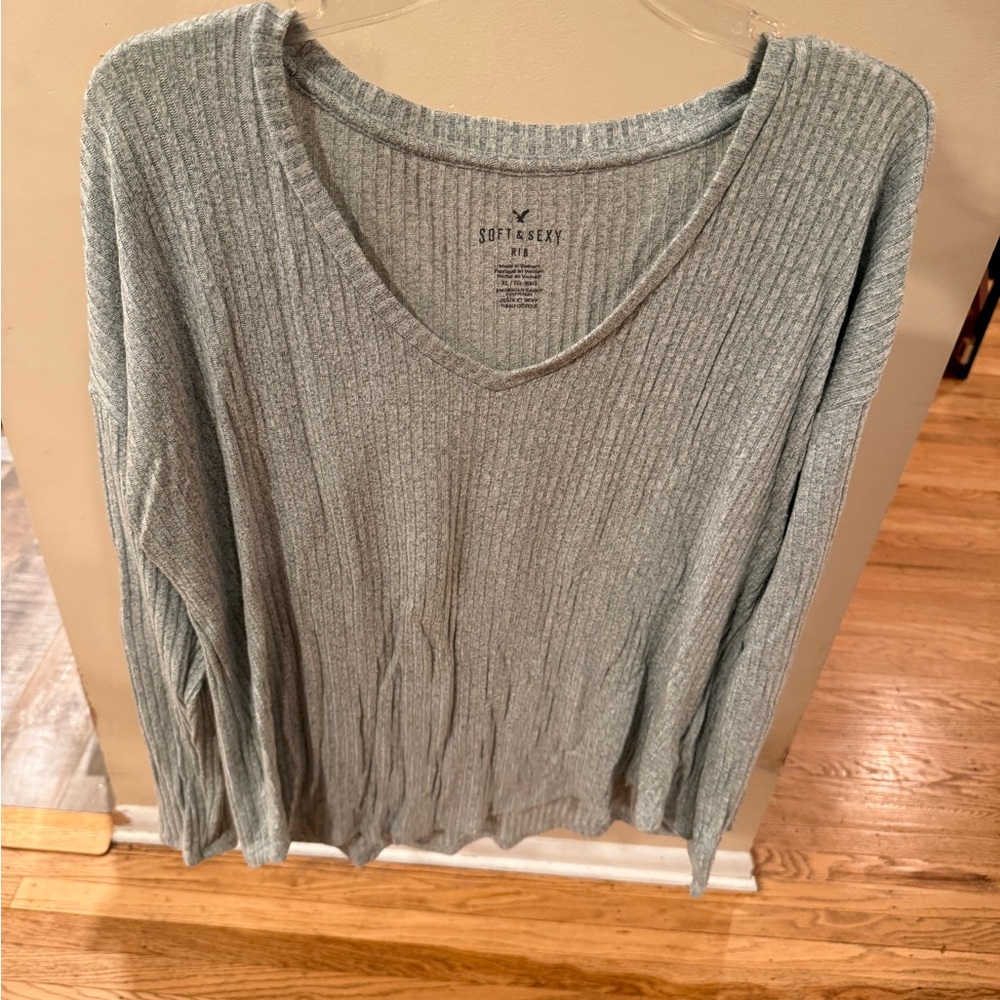American Eagle Soft & Sexy Ribbed Long Sleeve Top – Size XL